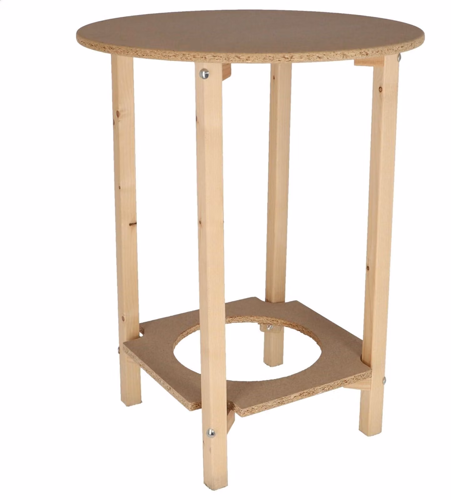 Tavolino rotondo in vetro e legno, dimensioni 60x75 cm