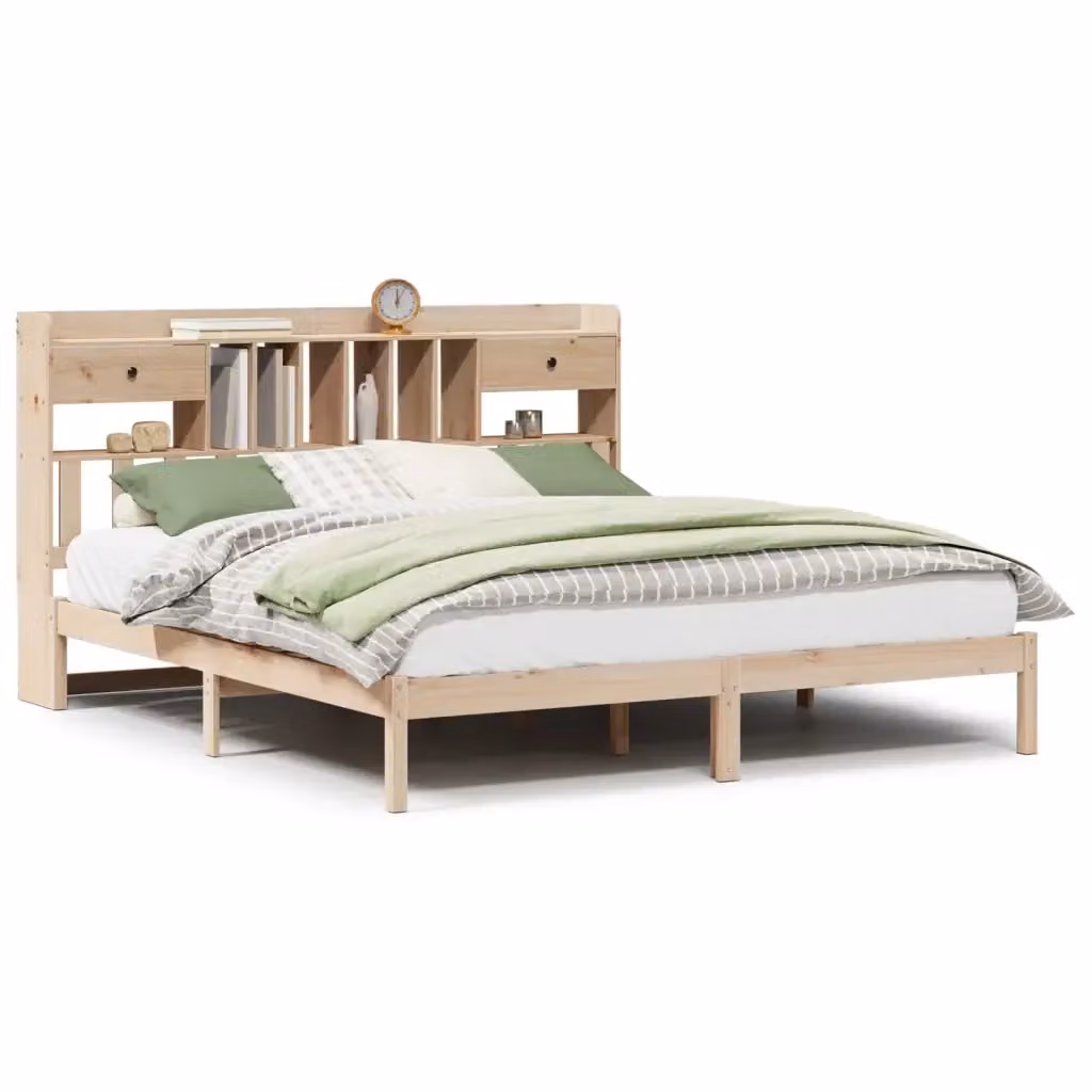 Letto Libreria vidaXL in Legno di Pino Naturale con Ripiani Laterali L/P/H: 228.5 x 180 x 200 cm – 2