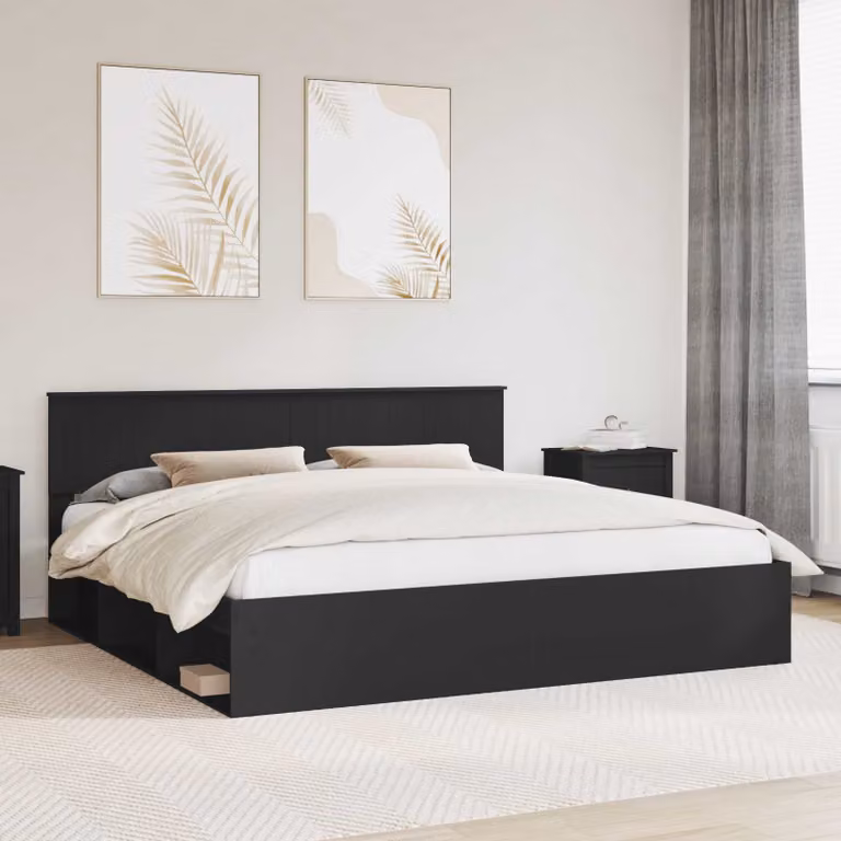 Struttura del letto vidaXL in pino massello nero con doghe in legno L/P/H: 200 x 200 x 210 cm