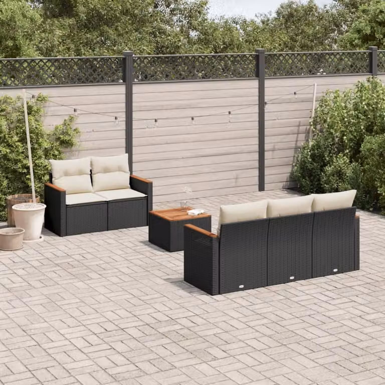 Maison Exclusive - Set Divano da Giardino 6 pz con Cuscini Nero in Polyrattan