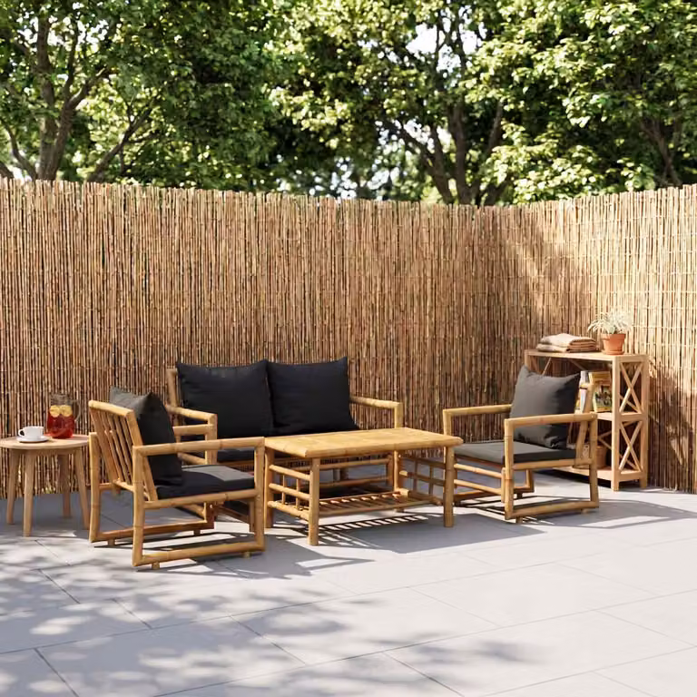 vidaXL Set Divani da Giardino 4 pz con Cuscini in Bambù