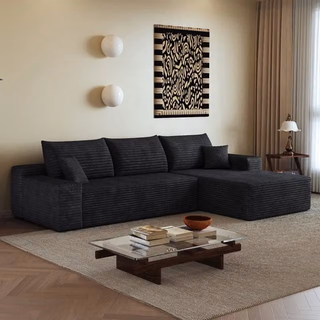 Divano 270x175x83 cm con imbottitura in schiuma elastica in tessuto nero