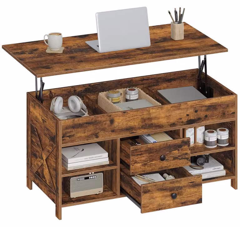 Tavolino da divano vintage, colore marrone, con altezza regolabile, dimensioni 50 x 100 x 47-61 cm