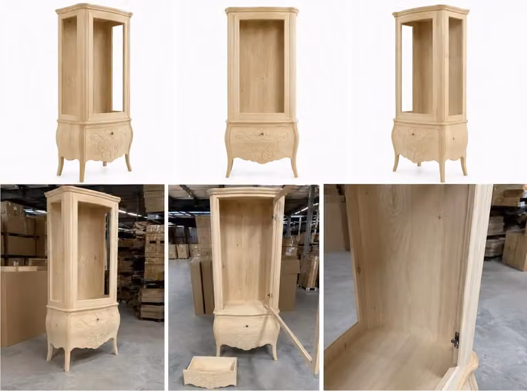 Vetrina in legno grezzo con un cassetto e una porta in vetro Mobili 2G L/P/H: 88 x 46 x 205 cm
