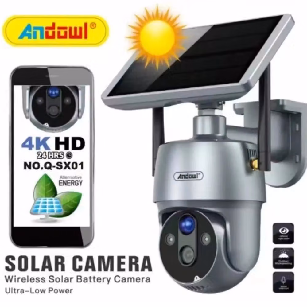 Telecamera di sicurezza Andowl Q-sx01 con pannello solare, Wi-Fi, rotazione 355°, audio bidirezionale, colore grigio – 2