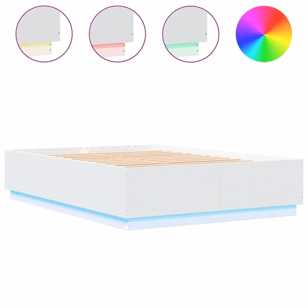 vidaXL Giroletto Moderno Bianco con Luci LED e Porte USB in Legno, L 150 x P 200 cm – 2
