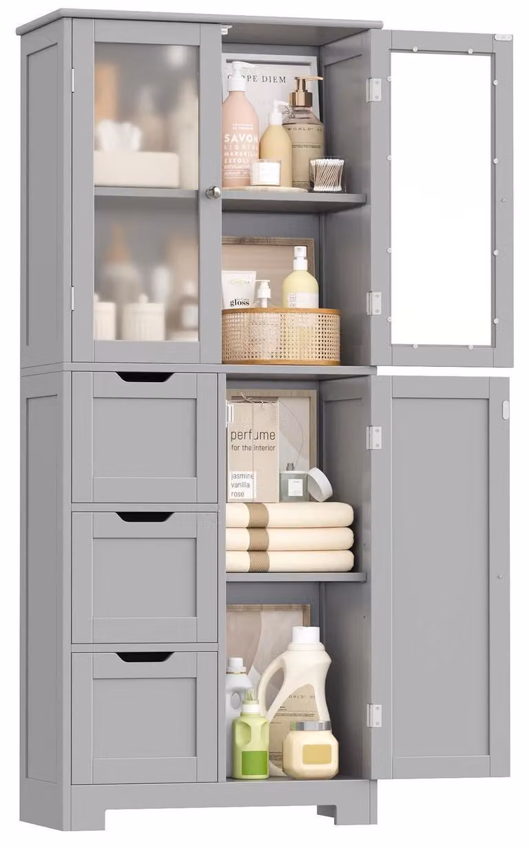 Armadio alto con 3 ante e 3 cassetti, dimensioni 143,2 x 60 x 30 cm, colore grigio