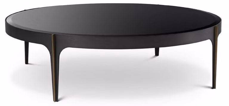 Tavolino Casa Padrino bronzo / ottone / nero Ø 124 x H. 34,5 cm - Tavolino da salotto rotondo in acciaio inox con piano in vetro - Mobili per il salotto