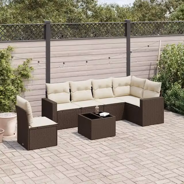 Set Divani da Giardino 7 pz con Cuscini Marrone in Polyrattan 3251380
