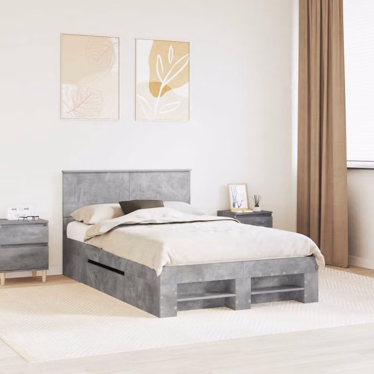 Struttura del letto con testiera vidaXL in tessuto grigio, L: 138 cm, P: 200 cm, H: 90 cm
