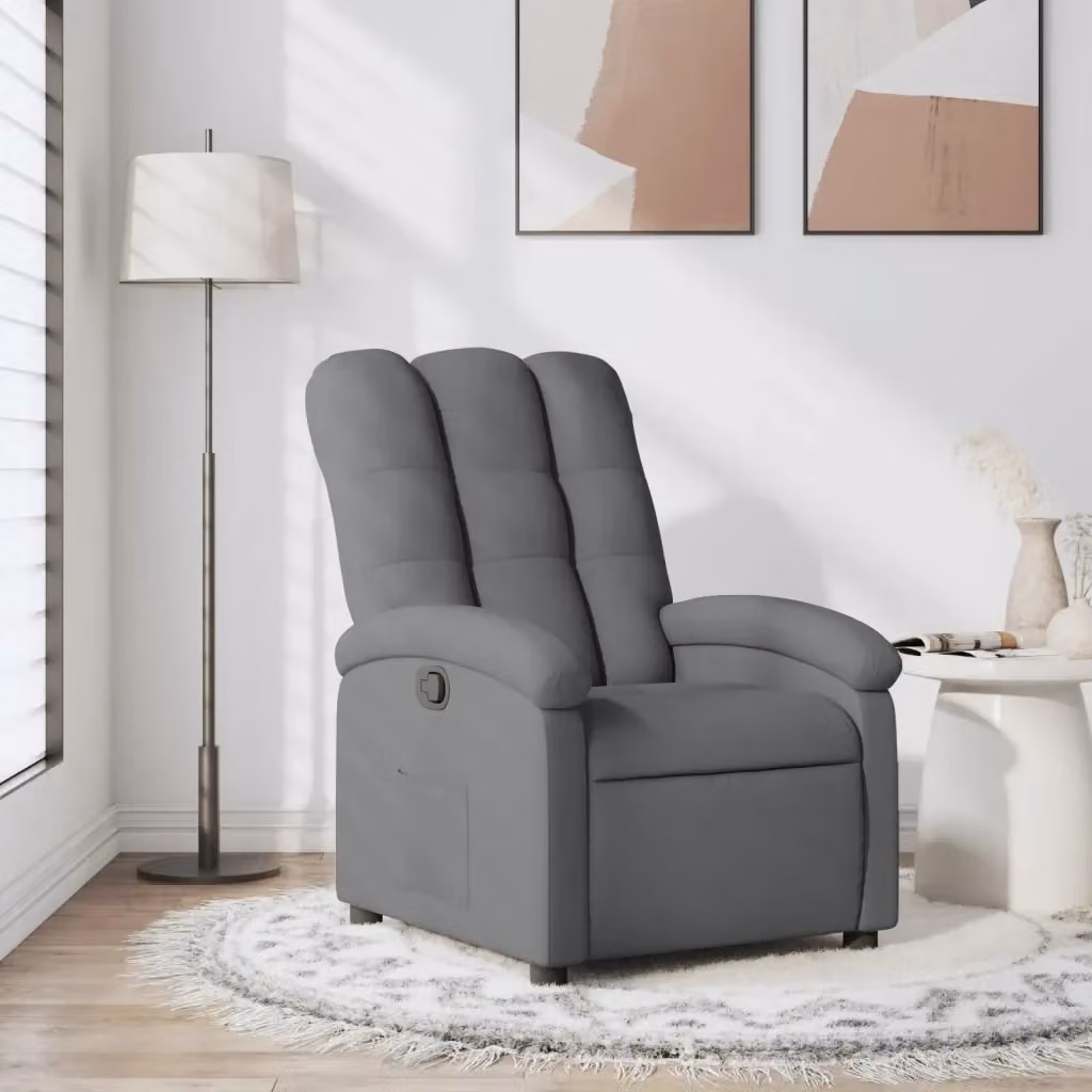 Poltrona relax reclinabile moderna in tessuto grigio con braccioli e struttura in legno e metallo – 2