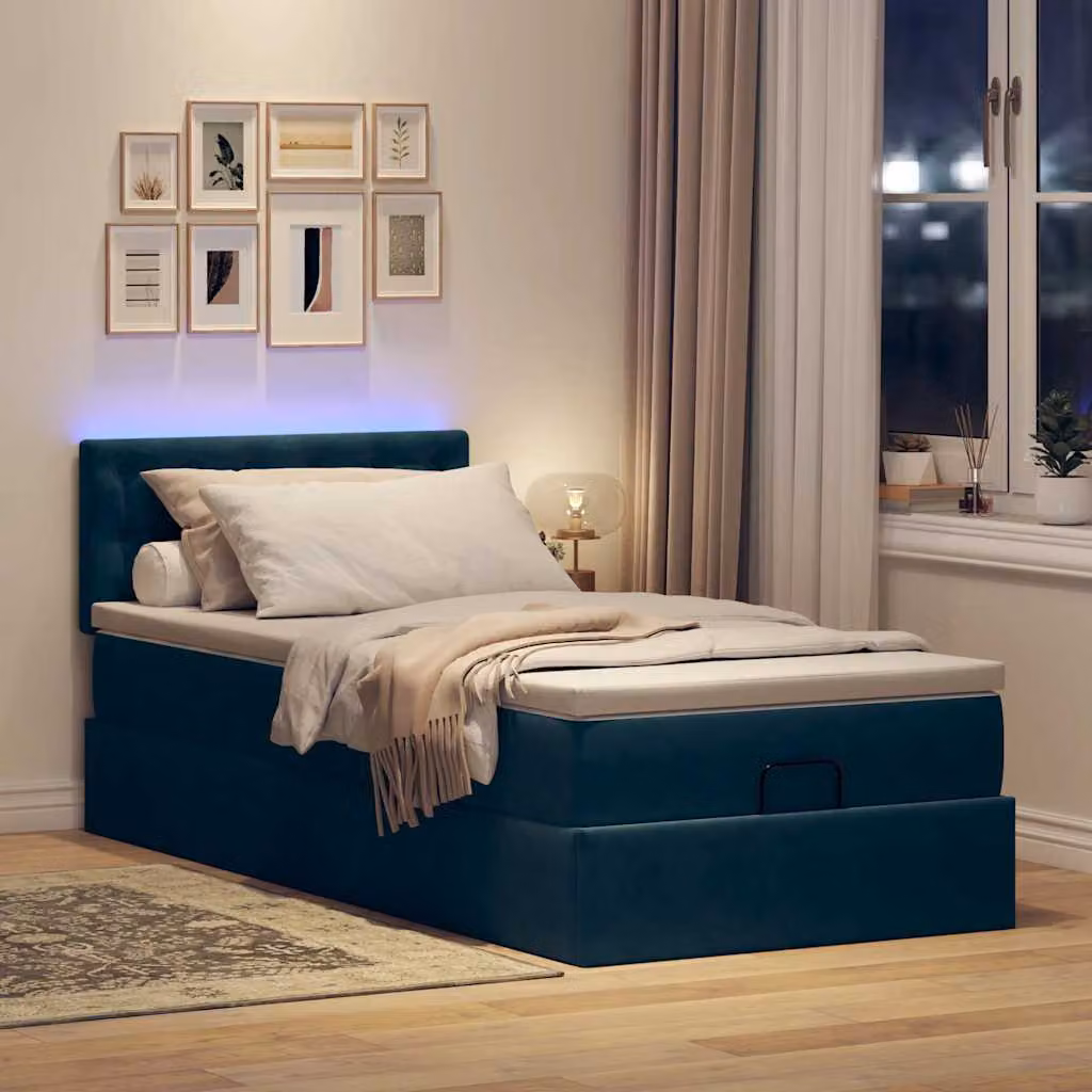 Maison Exclusive - Letto ottomano con materasso e LED blu scuro 80x200 cm velluto