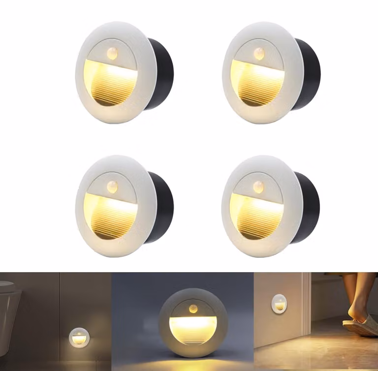 Lampade da parete a LED con sensore di movimento, confezione da 4, grado di protezione IP65, temperatura di colore 3000 K, alluminio, colore bianco