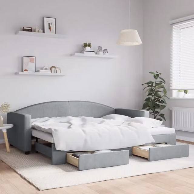 Divano Letto Estraibile con Cassetti vidaXL Grigio Moderno L/P/H: 223 x 90 x 75 cm – 1