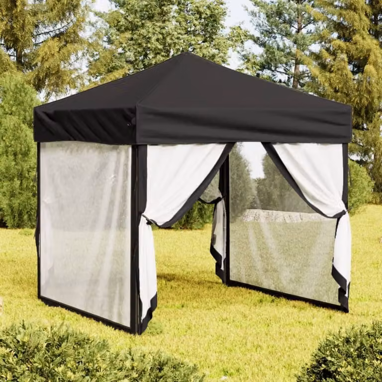 The Living Store Tenda per feste pieghevole con pareti laterali nera 2x2 m