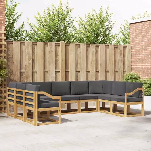 Set di divani da esterno a L vidaXL in legno di acacia con cuscini, Bianco e Antracite – 1