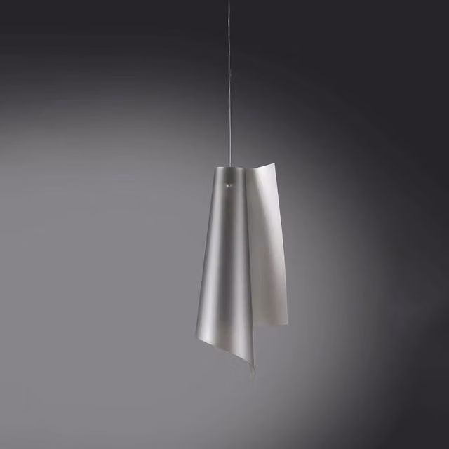 Sospensione Moderna Linea Zero Vela Polilux Argento e Metallo Cromo, 1 Luce E27, H: 68 cm
