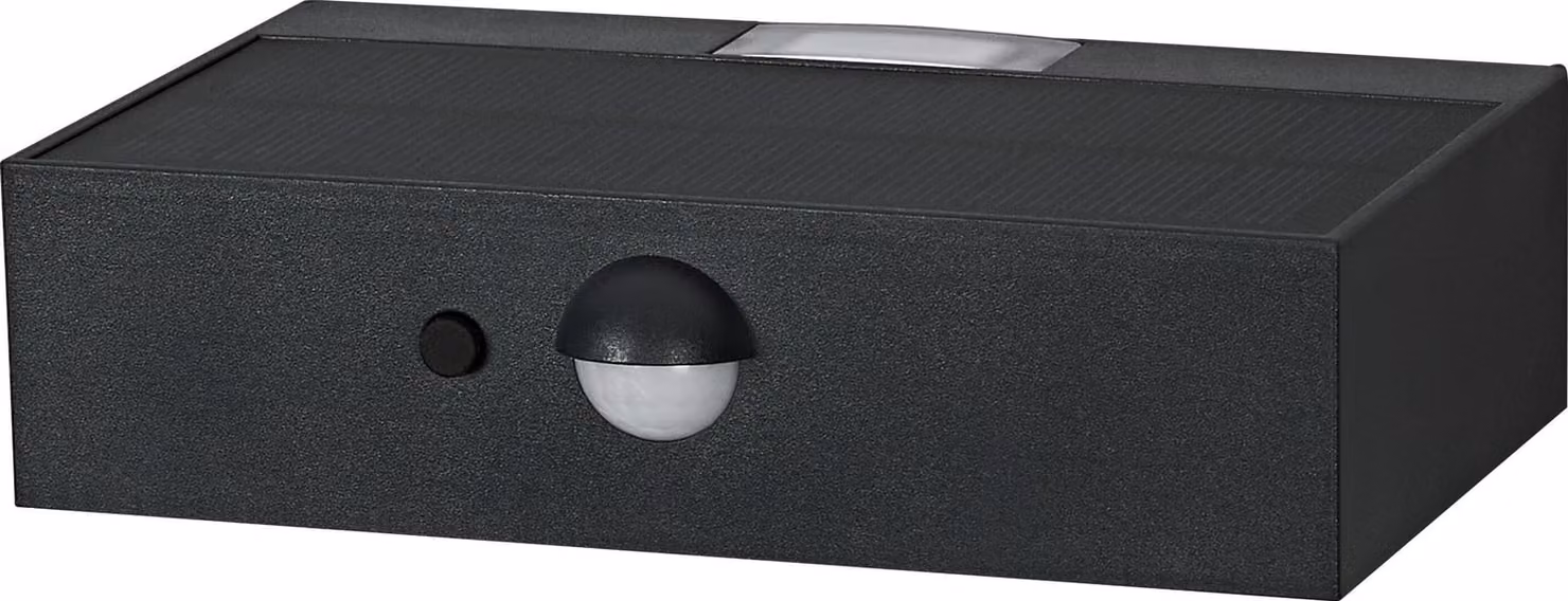 OSRAM ENDURA STYLE BRICKLUME, sensore integrato, lampada solare, 3W, 300lm, grigio scuro, illuminazione indiretta, sensore di movimento, sensore di luce diurna, grado di protezione IP65, temperatura di colore 3.000K, luce bianca calda