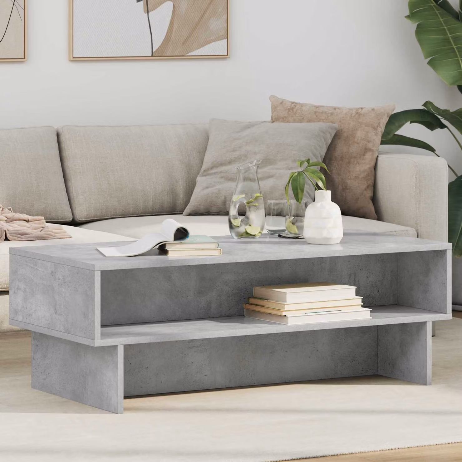 vidaXL Tavolino da salotto moderno rettangolare in composizione Grigio, L: 100 cm, P: 46 cm, H: 35 cm