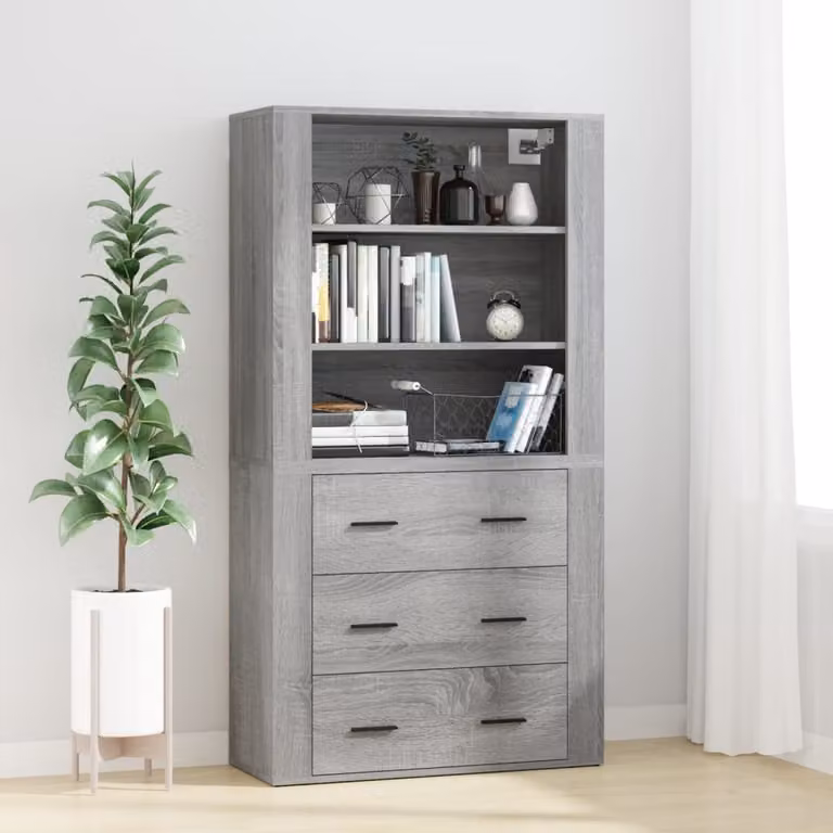 Credenza vidaXL in legno multistrato Grigio Sonoma, design minimalista e sospesa, L: 70 cm, P: 33 cm, H: 80 cm