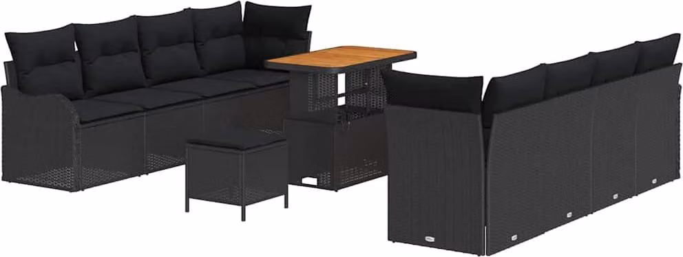 Set Divano da Giardino con cuscino 11 pcs Nero polyrattan