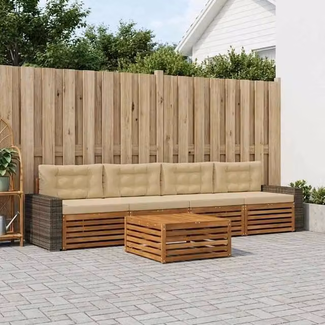 Set di divani da esterno 5 pz Naturale e Beige 3383011