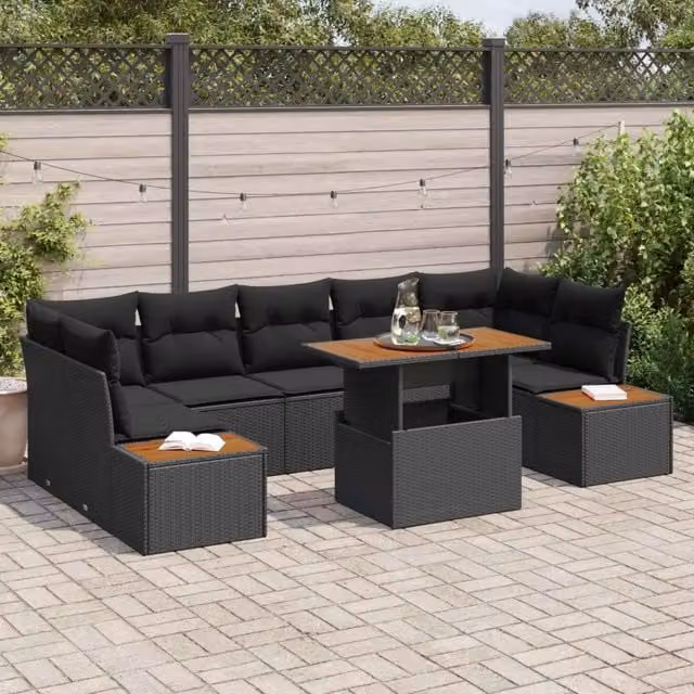 Set Divano da Giardino 8 pz Nero Poly Rattan 3358782