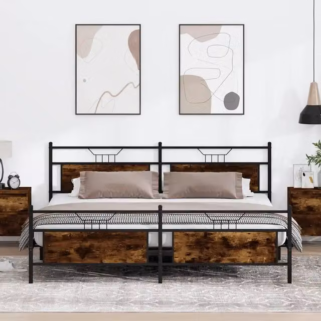 Giroletto senza Materasso in Metallo-Struttura Letto Rovere Fumo 193x201 cm 348296