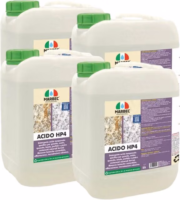 Detergente acido tamponato Marbec ACIDO HP4 per profido e granito, colore bianco, confezione da 4 x 5 l