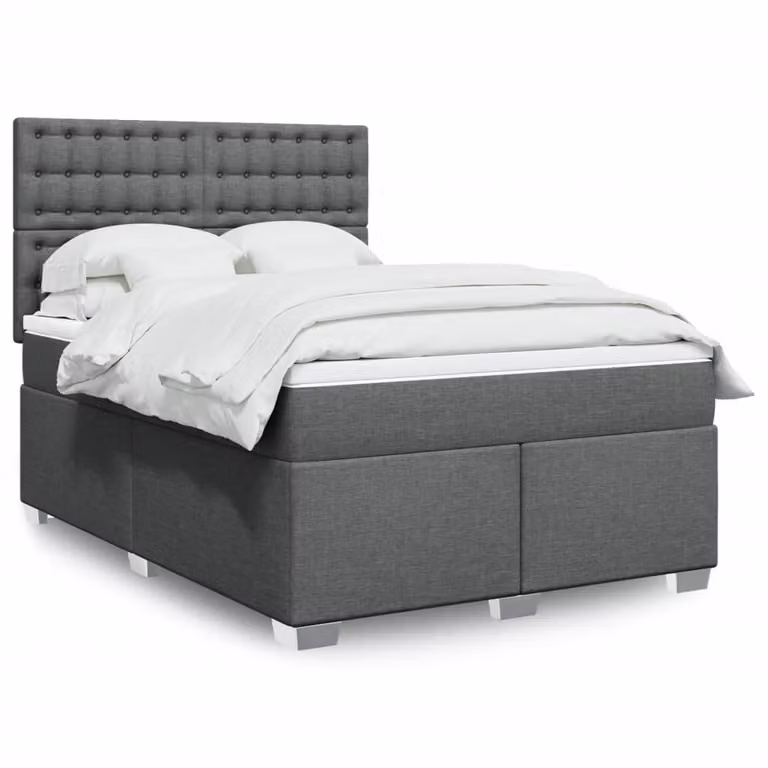 vidaXL Giroletto a Molle con Materasso Ibrido in Tessuto Grigio e Bianco L/P/H: 140 x 200 cm