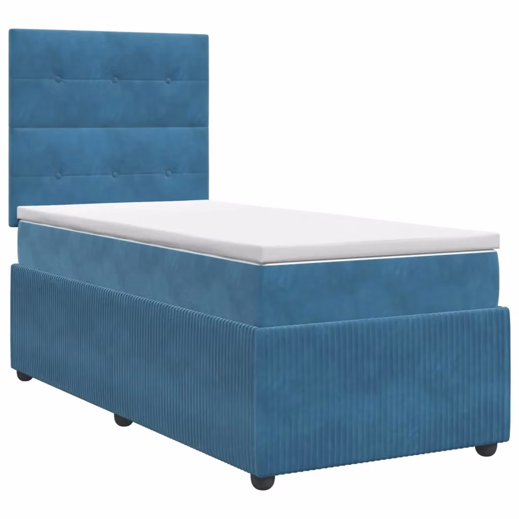 Letto box spring con materasso ibrido vidaXL in velluto blu e bianco L/P: 100 x 200 cm – 2