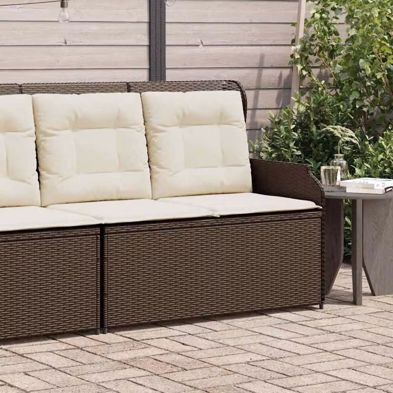 vidaXL Panca Reclinabile da Giardino in Polyrattan e Metallo con Cuscini in Tessuto, Marrone