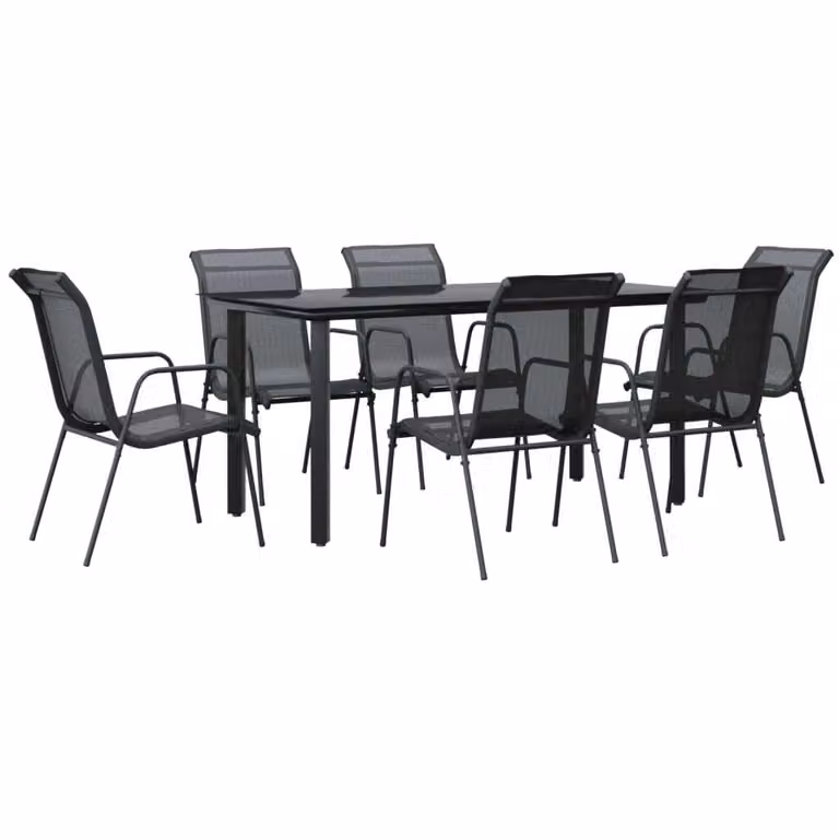 Set da Pranzo da Giardino 7 pz Nero in Acciaio e Textilene