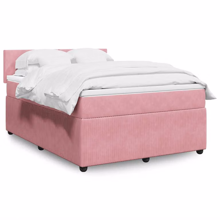 vidaXL Giroletto a Molle con Materasso in Velluto Rosa e Bianco L/P/H: 140 x 200 cm