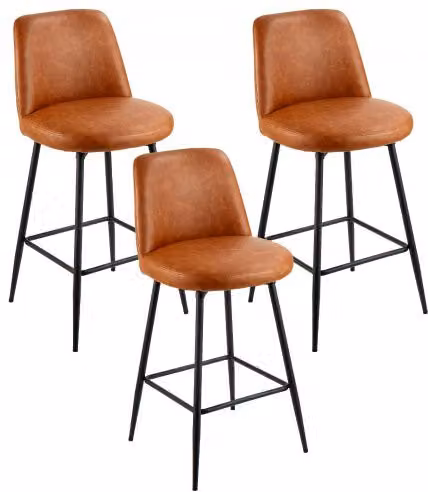 Set di 3 sgabelli da bar Vevor in similpelle marrone con schienale e struttura in metallo, Altezza: 68,6 cm