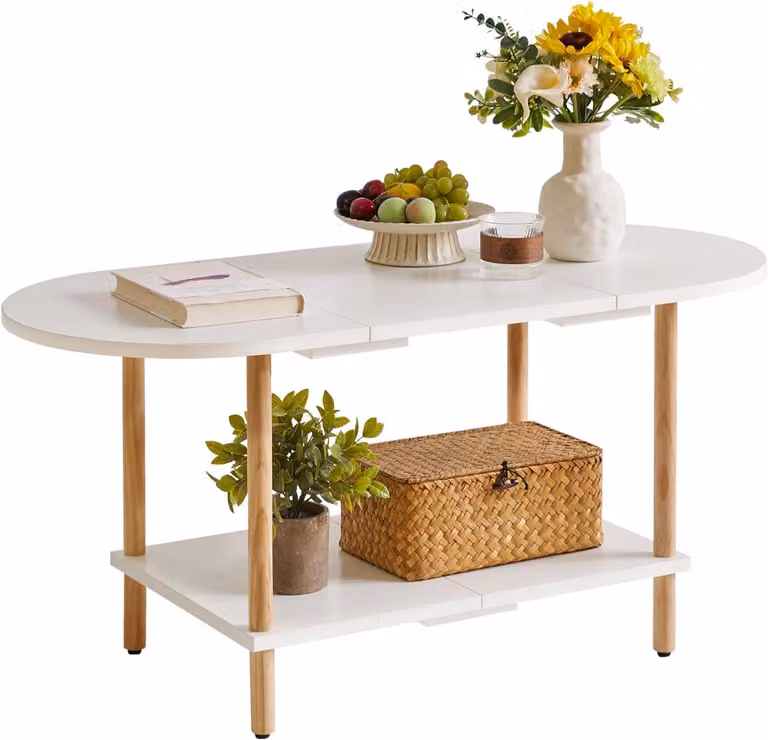Tavolino da caffè, dimensioni 89 x 41 x 43 cm, bianco, realizzato in materiale composito di legno, ideale per il soggiorno