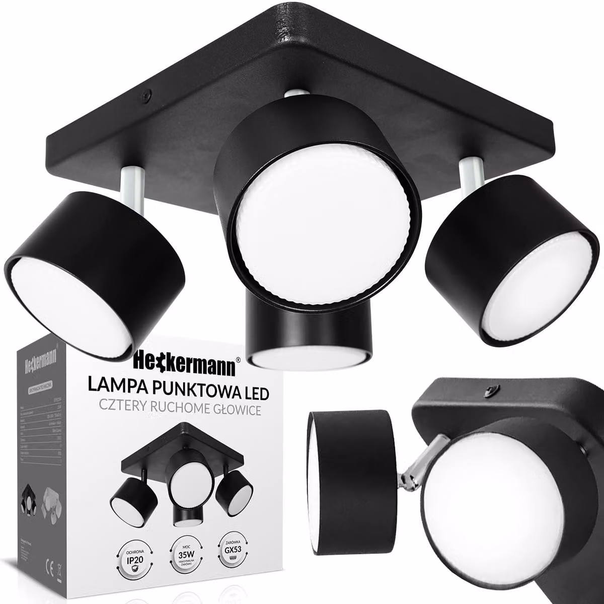 Faro a LED Heckermann 8795318A, colore nero, confezione da 4 pezzi