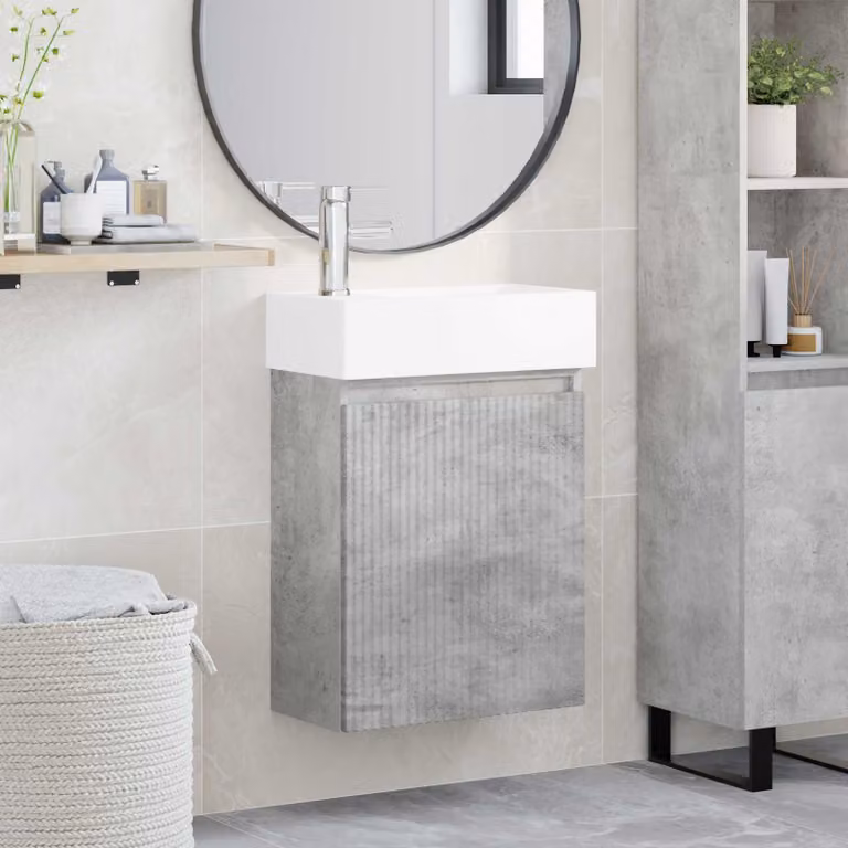 Mobile bagno sospeso vidaXL con rubinetto, design minimalista, Grigio e Bianco, L 45,5 cm x P 22,5 cm x H 84 cm