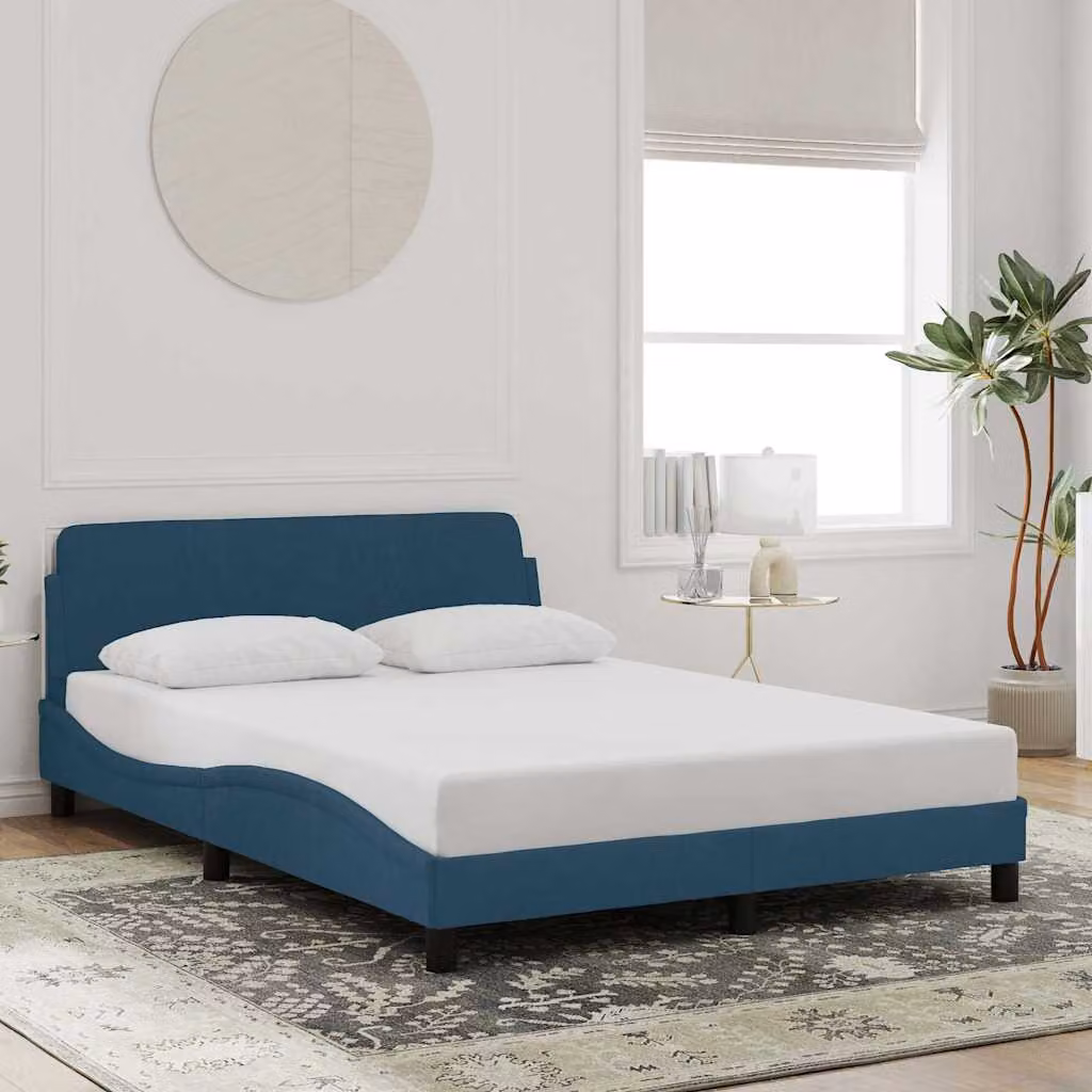 vidaXL Giroletto con Testiera Dover in Velluto Blu, L/P: 140 x 200 cm