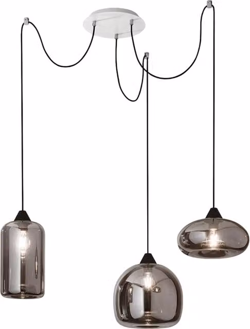 Lampadario a sospensione Fiona a Led in metallo e vetro soffiato fumè 3496-47-126 Fabas Luce