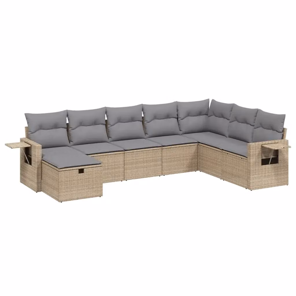 Set Divano da Giardino a L VIDAXL 8 pz in Polyrattan con Cuscini Beige e Grigio – 2