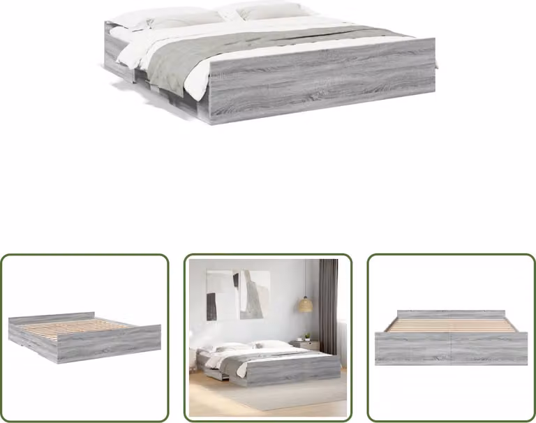 The Living Store Struttura letto con cassetti grigio Sonoma 180x200cm materiale legno