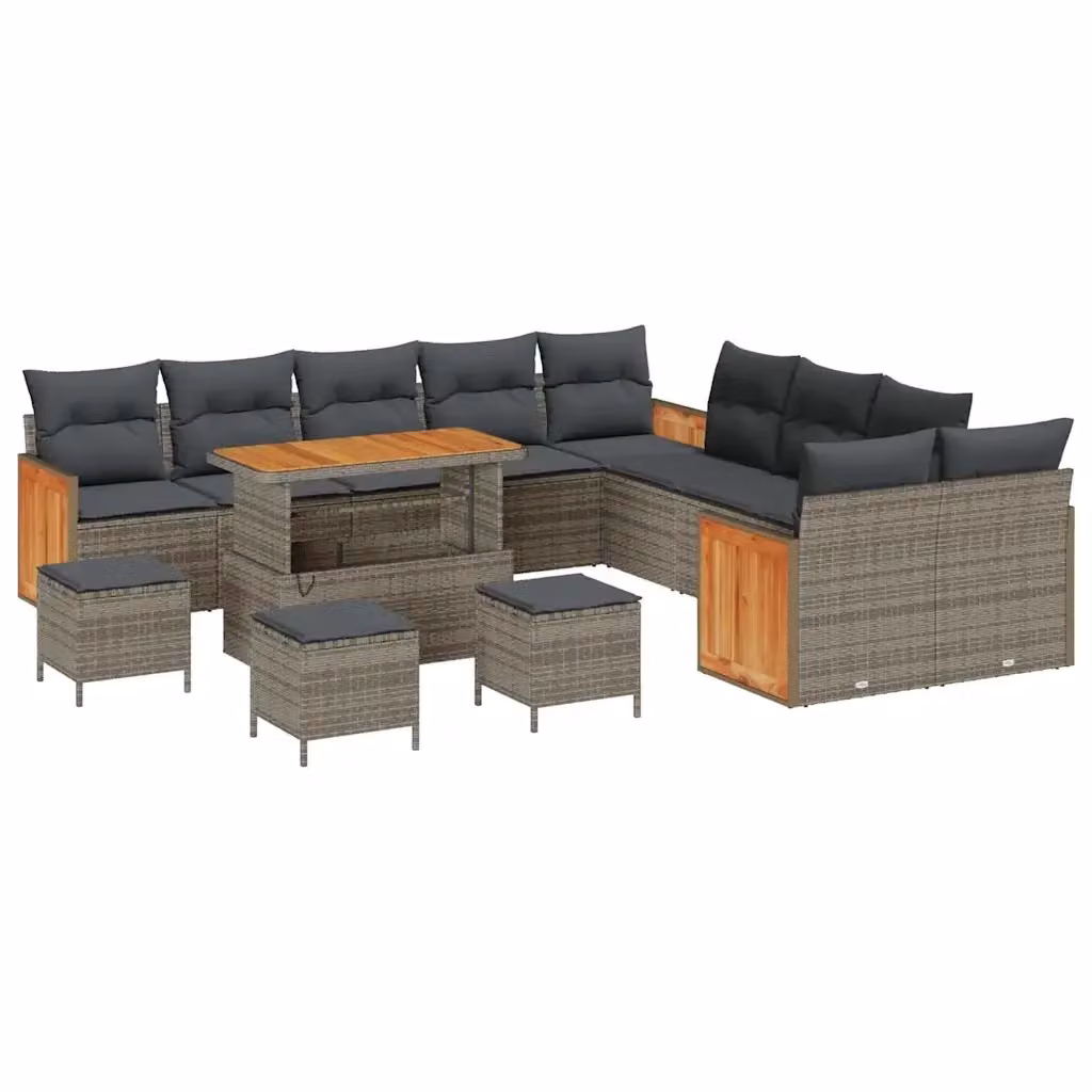 Set Divano da Giardino vidaXL 18 Pezzi a Forma di L con Tavolino e Pouf Grigio – 2