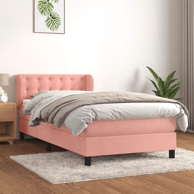Giroletto a Molle con Materasso-Struttura Letto Rosa 90x200 cm in Velluto 777719