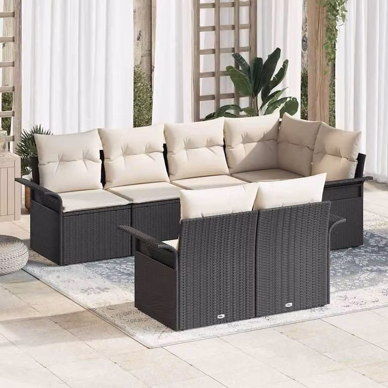 Maison Exclusive - Set Divano da Giardino con cuscino 7 pcs Nero Poly Rattan