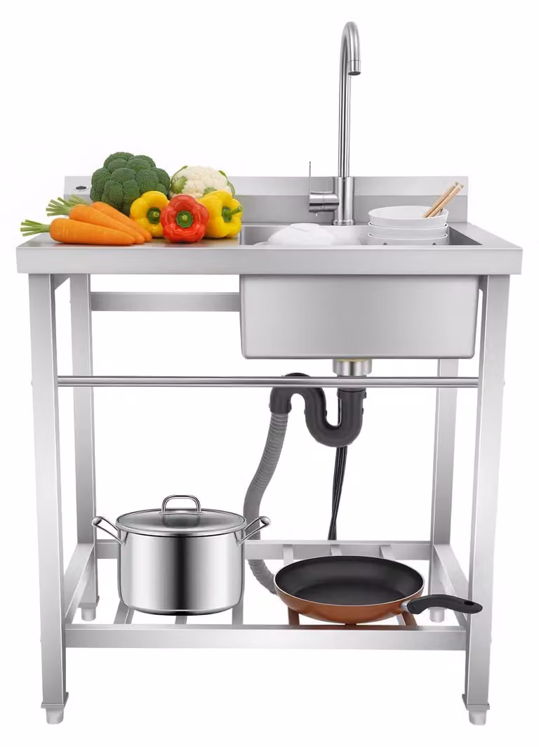 Lavello da cucina in acciaio inossidabile, autoportante, completo di rubinetto