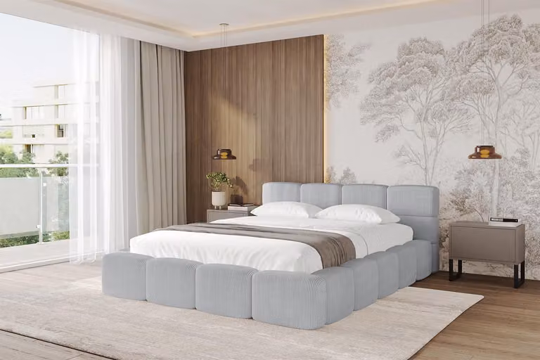 Letto imbottito ALTDECOR con contenitore - NATA-v1 - 140x200 Grigio - Letto Poso 110 con materasso H3/H4, testiera, letto a cassettone, letto matrimoniale con contenitore