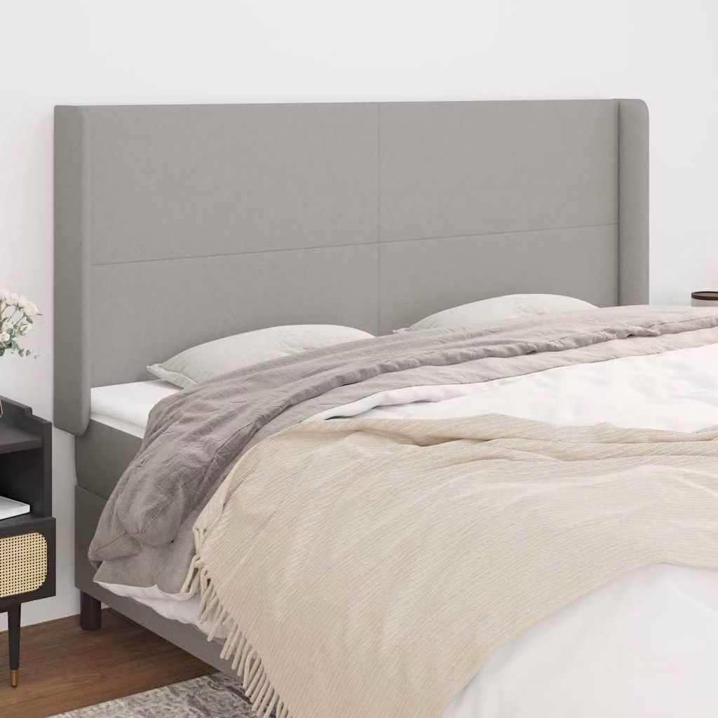 Testiera ad orecchio vidaXL in tessuto grigio chiaro con struttura in legno e pannello imbottito L: 183 cm, P: 16 cm, H: 118/128 cm
