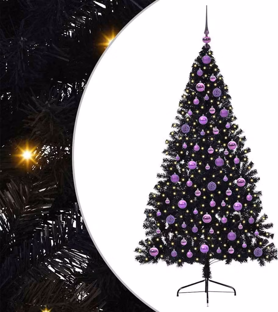Albero di Natale artificiale con luci integrate Nero 180 cm PVC