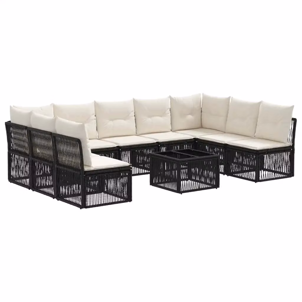Set Divano da Giardino a L con Tavolino vidaXL, 10 Pezzi, Nero, Polyrattan e Metallo con Cuscini Inclusi – 2